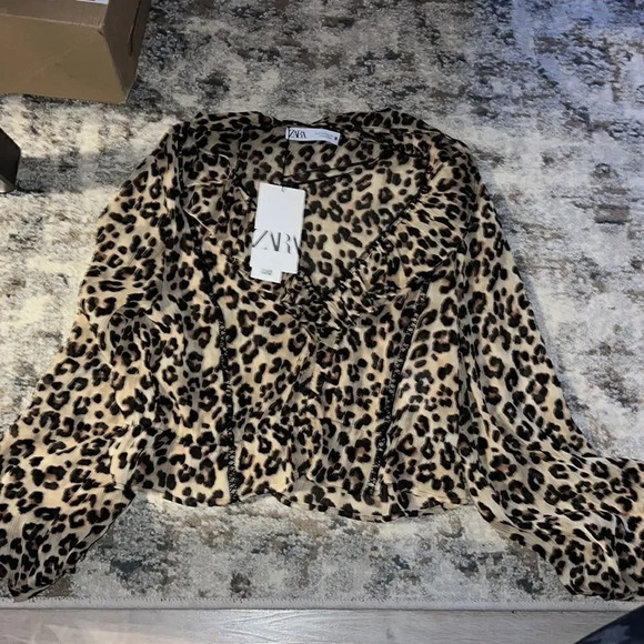 ZARA | Brown | ANIMAL PRINT CROPPED BLOUSE - Picture 11 of 11